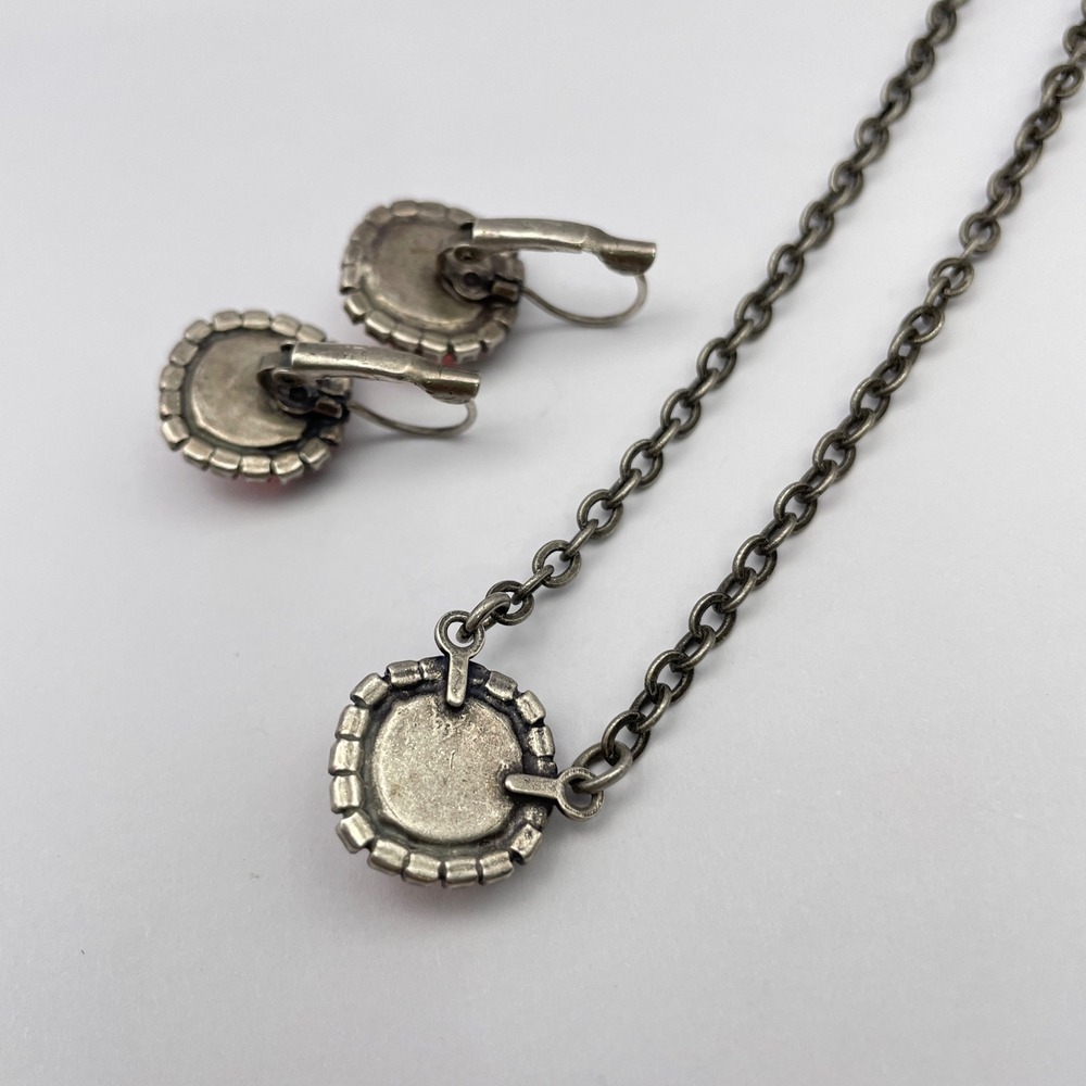 Peach Rivoli Sparkling Rhinestone Necklace Earring Set Similar to Sabika - Picture 4 of 11